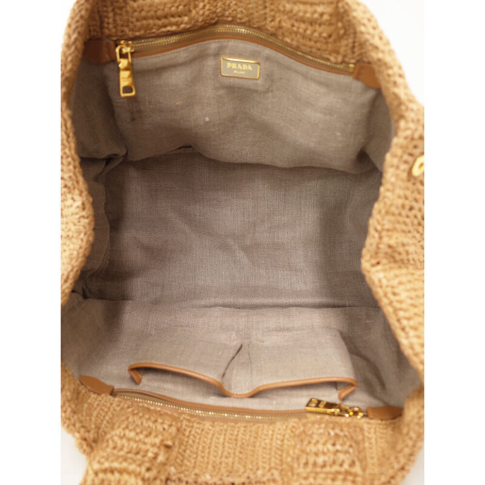 Prada Beige Raffia Tricot Tote Shoulder Bag Beige Tan - Picture 3 of 9